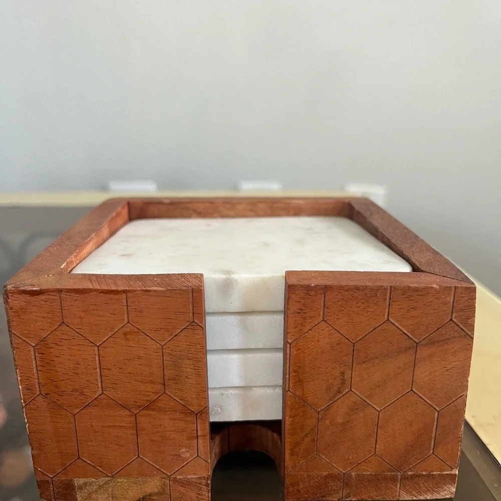 Set of Four White Marble Coasters